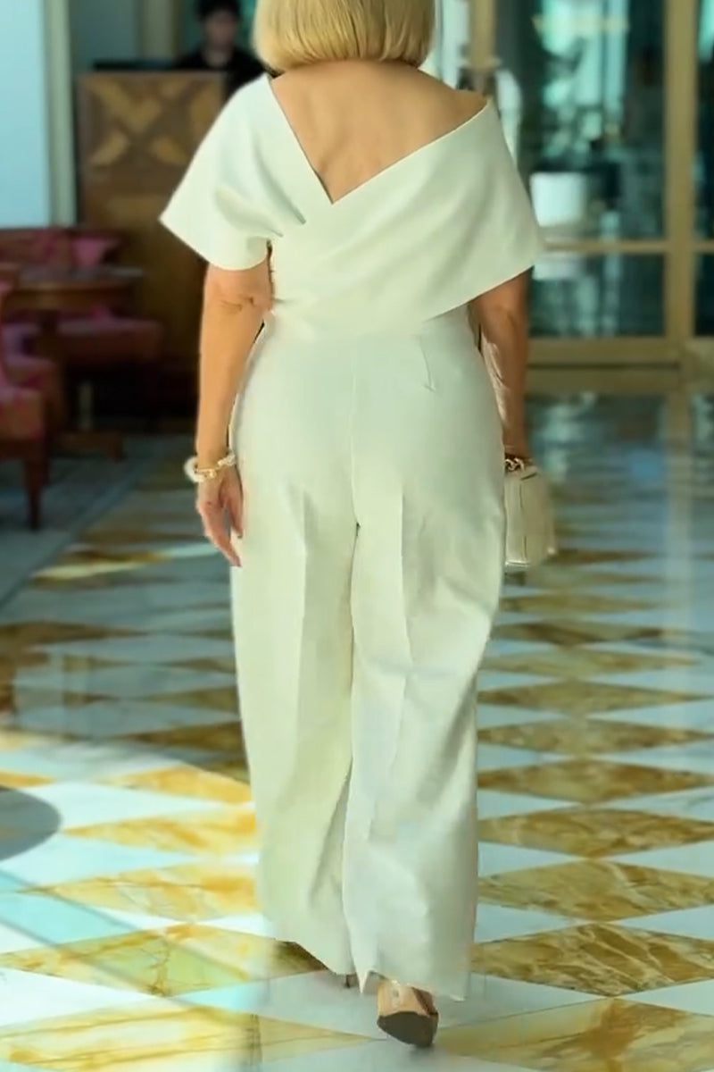 Women's V-neck Patchwork Solid Color Elegant Temperament Jumpsuit