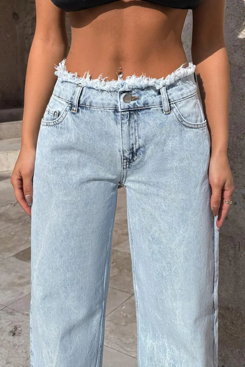 Women's Distressed Droopy Wide-Leg Denim Jeans
