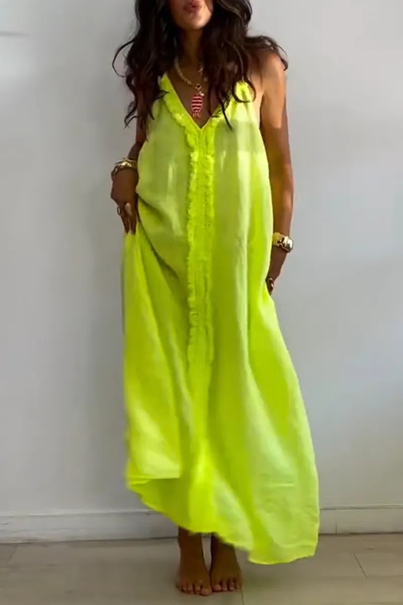 Women's Suspender Patchwork Solid Color Loose Casual Dress