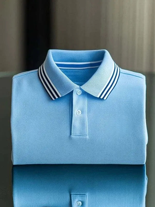 Men's Classic Business Solid Logo Button Short Sleeve Polo Shirt