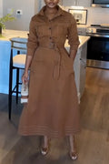 Women Collar and Waist Cinching Temperament Commuting Formal Dress