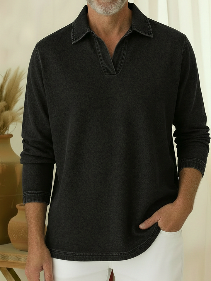 Unisex Casual Polo-neck Denim Sweatshirt