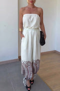 Women's Casual Strapless Elastic Cuff Pattern Print Jumpsuit