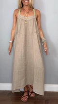 Ladies' Suspender Cotton Linen Loose Casual Dress