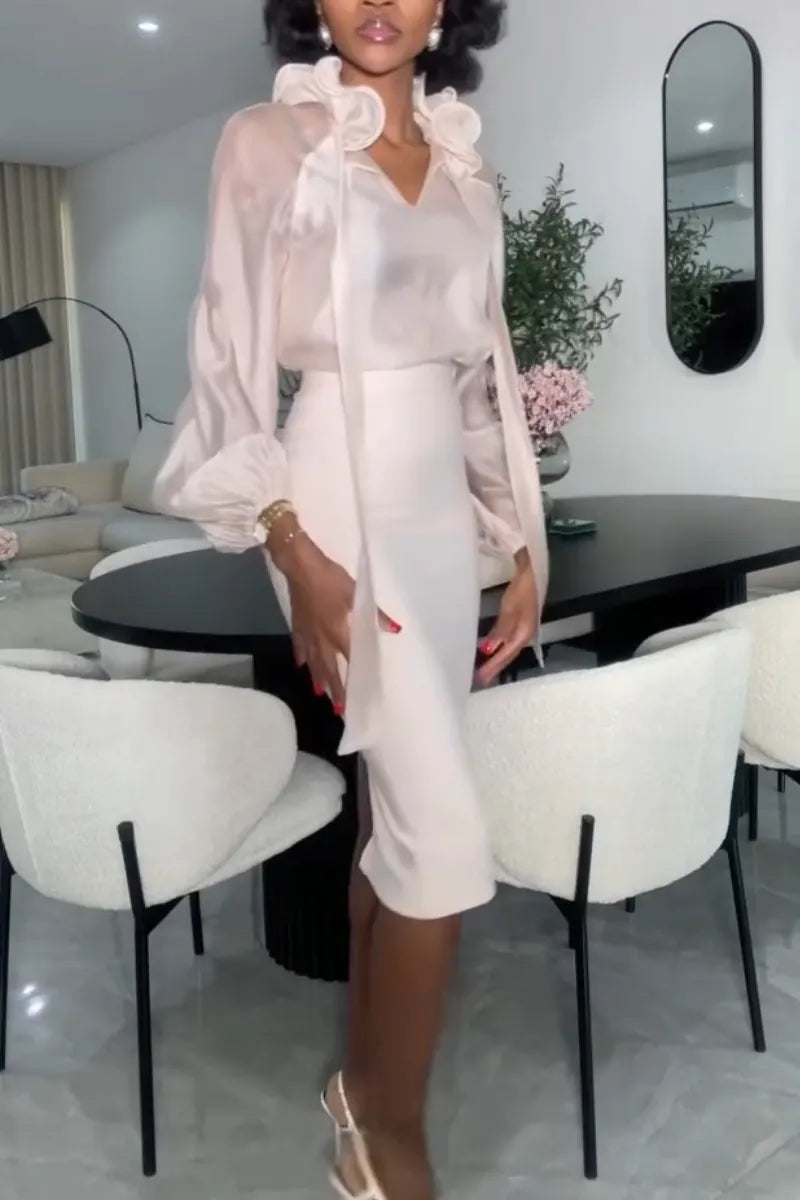 Women V-neck Elegant Temperament Top or Hip Hugging Skirt