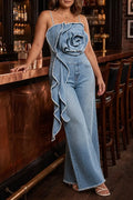 Women's Elegant Sleeveless Maxi Jumpsuit with 3D Floral Appliqués