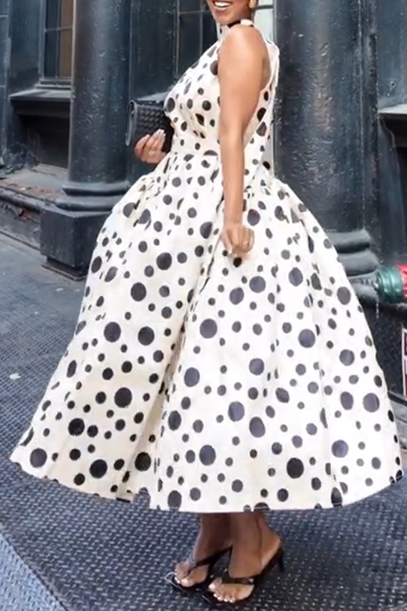 Women's Elegant Polka Dot Vest A-Line Hem Skirt Two-Piece Set