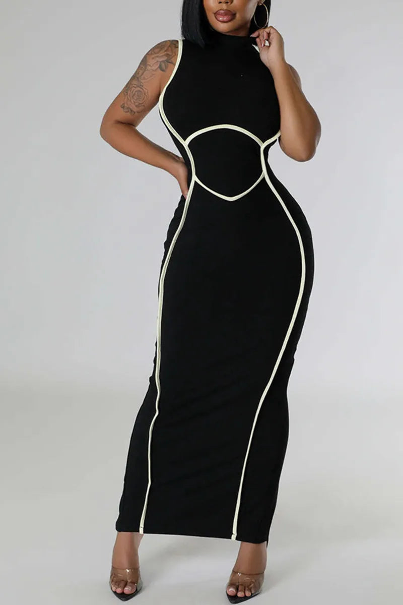 Women's Color Block Slim Fit Long Party Dress