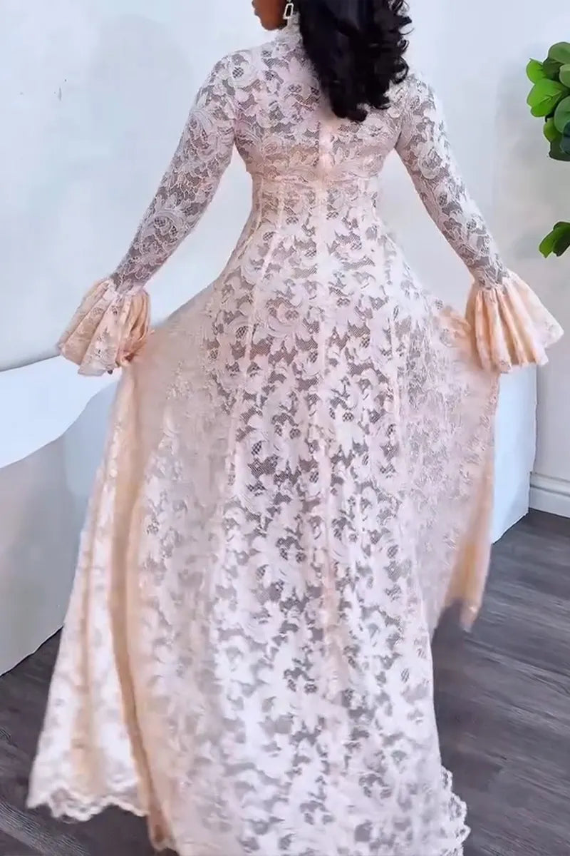 Women's Elegant Flare Sleeve Lace Maxi Dress