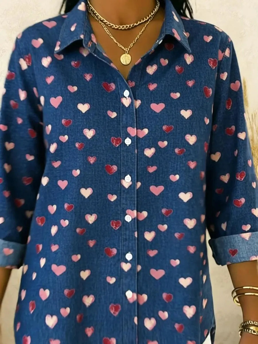 Full Of Love Denim Cotton Shirt