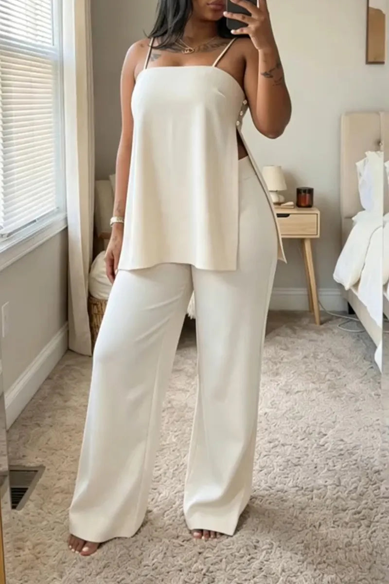 Women's Camisole Side Slit Top+ Pants Casual Suit