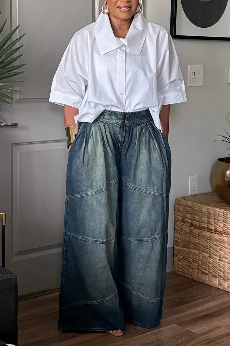 Women's Casual Loose Short Sleeve Shirt or Loose Casual Jeans
