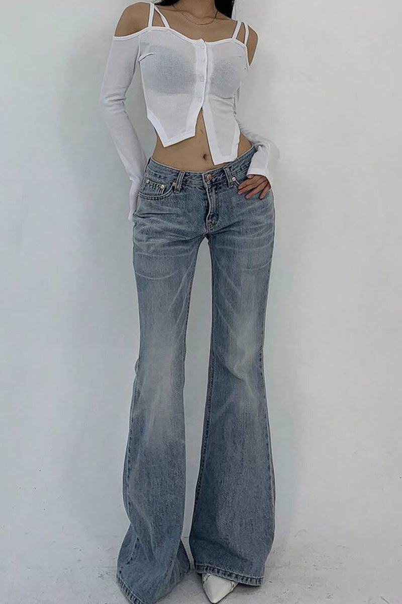 Women's Double Button Slim Fit Stretchy Flared Jeans