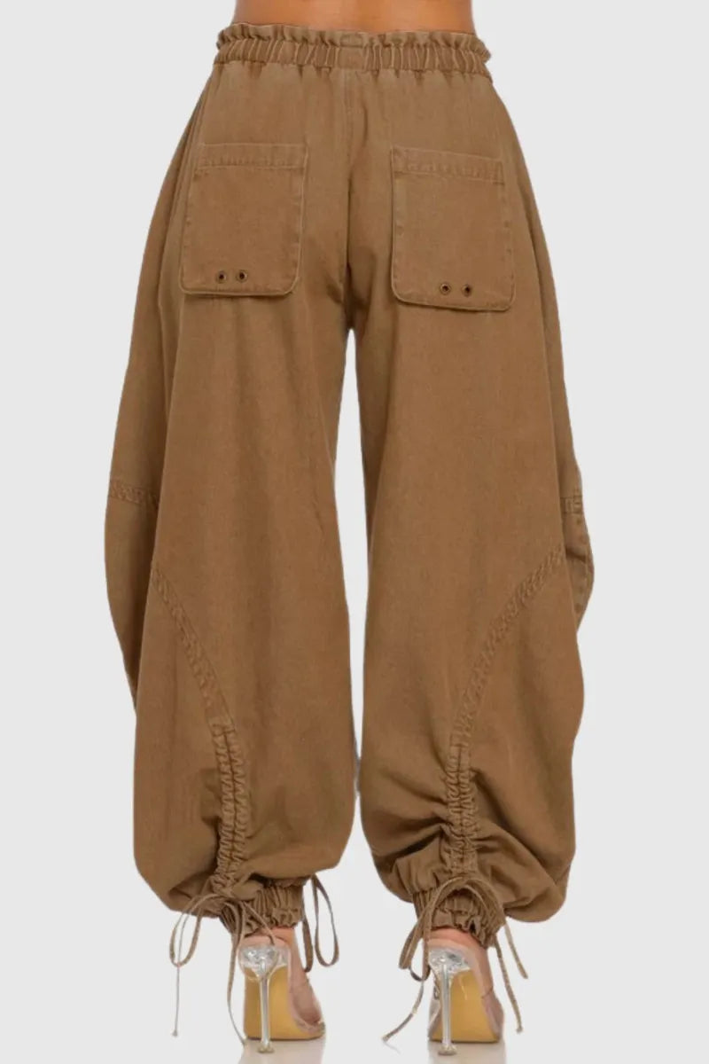 Women's Asymmetrical Utility Pants with Patchwork & Adjustable Ankle Straps