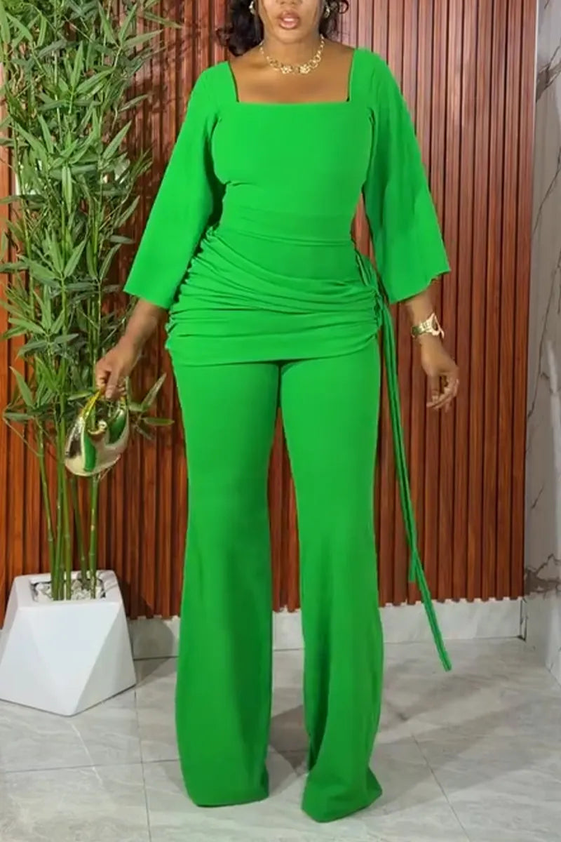 Women Square Collar Patchwork Solid Color Elegant Temperament Jumpsuit