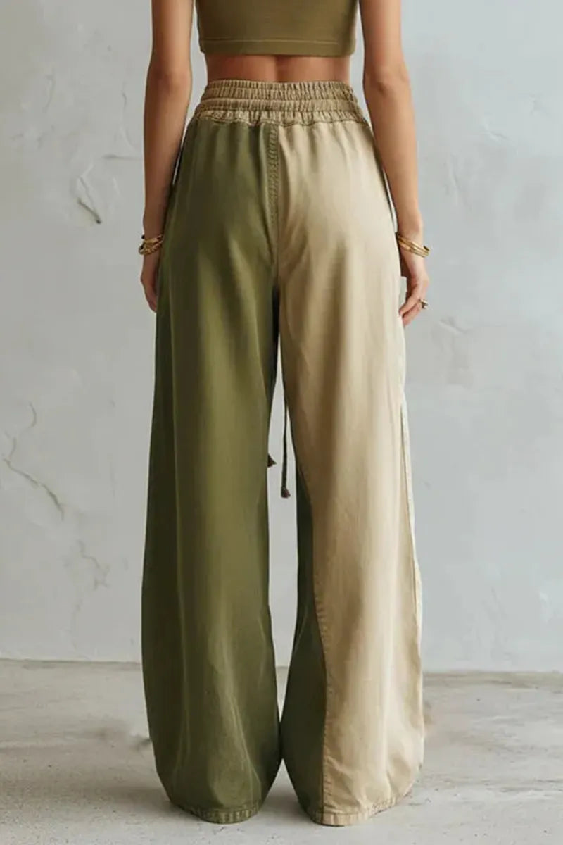 Women's Casual Color Blocked Wide Leg Trousers