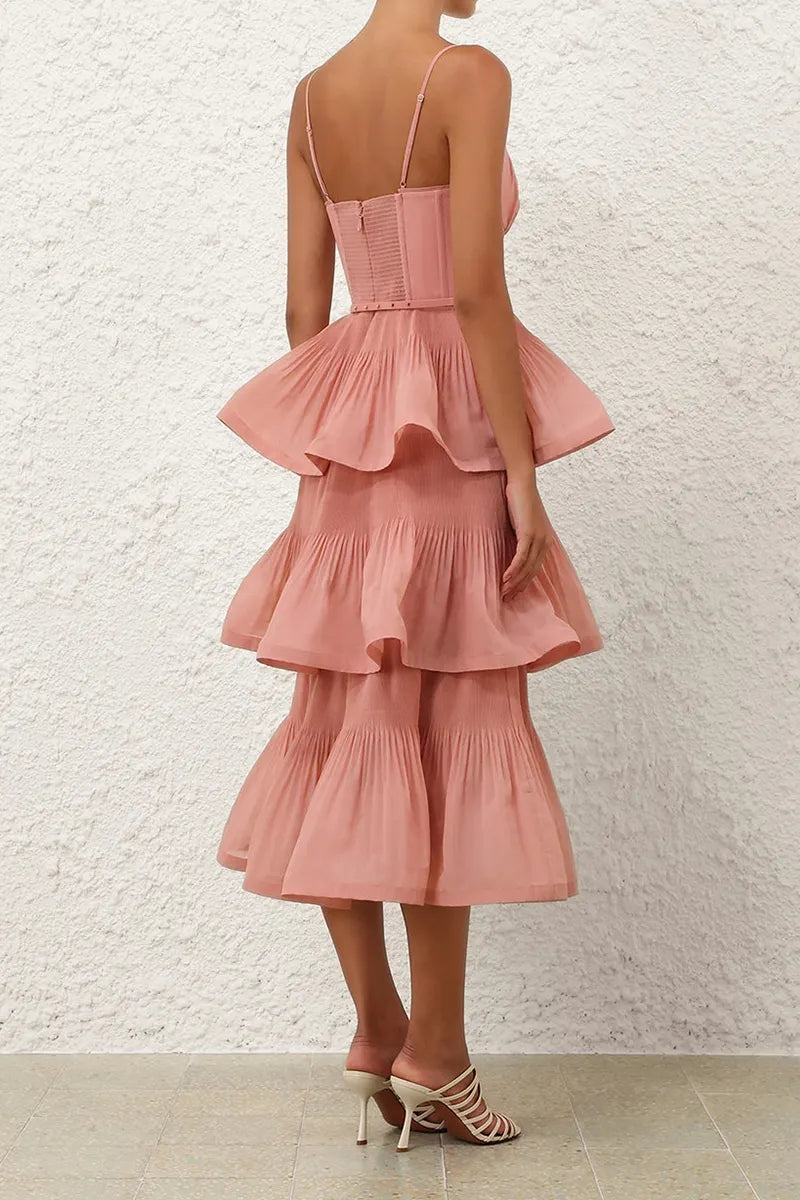 Elegant Women's Long Strappy Dress With Tiered Skirt