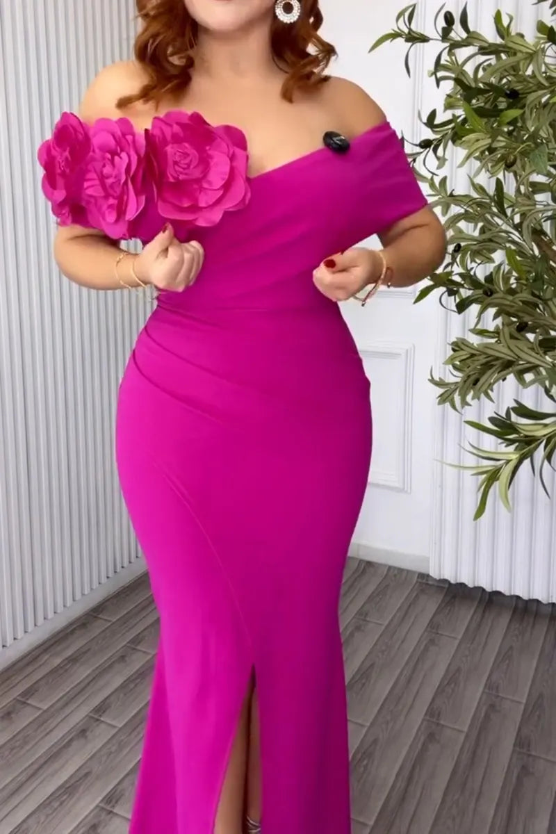 Women's Elegant Sexy 3D Flower Decoration Maxi Dress