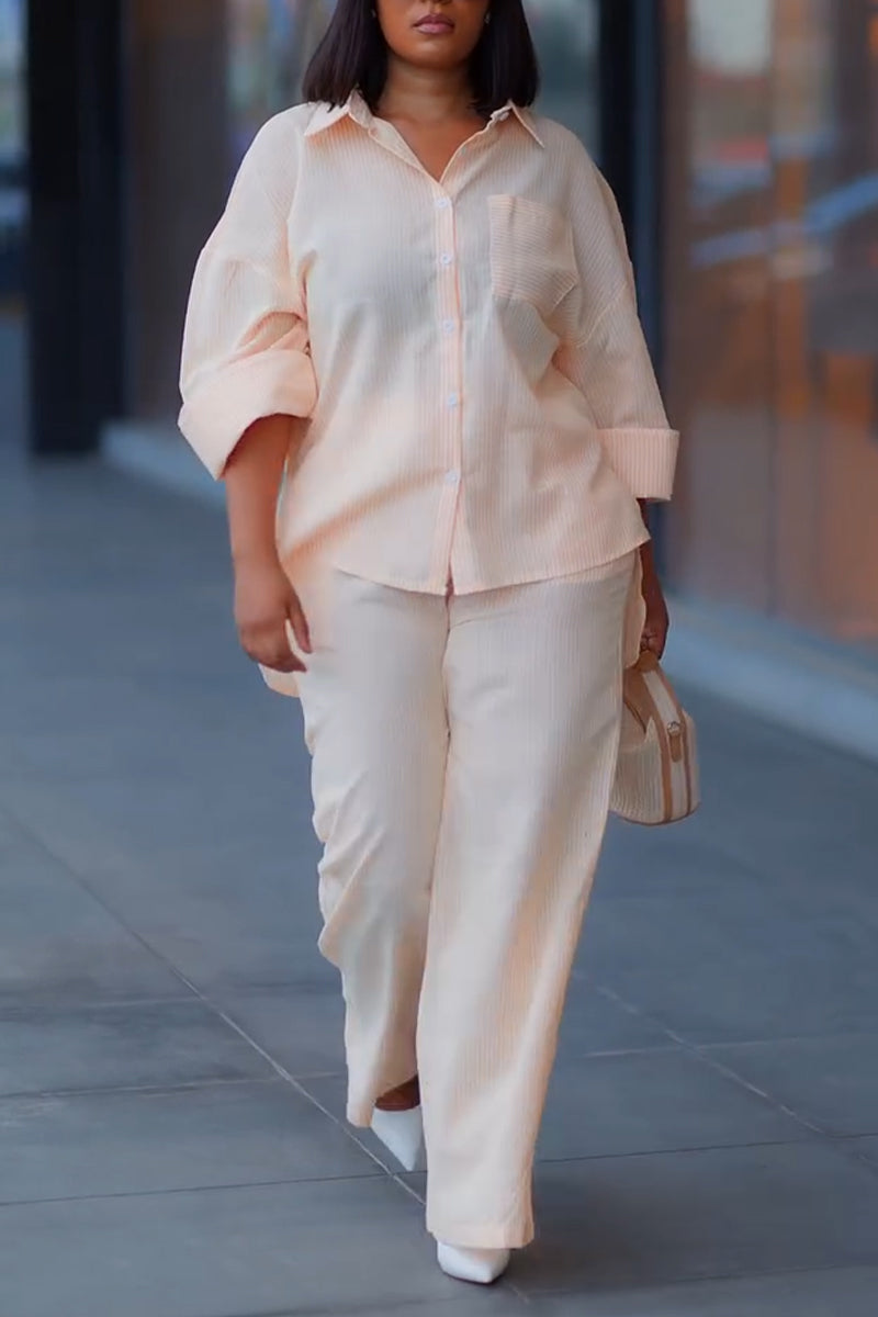 Women's Collar Shirt+Pants Loose Casual Set