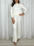 Women Round Neck Woven Solid Color Casual Suit