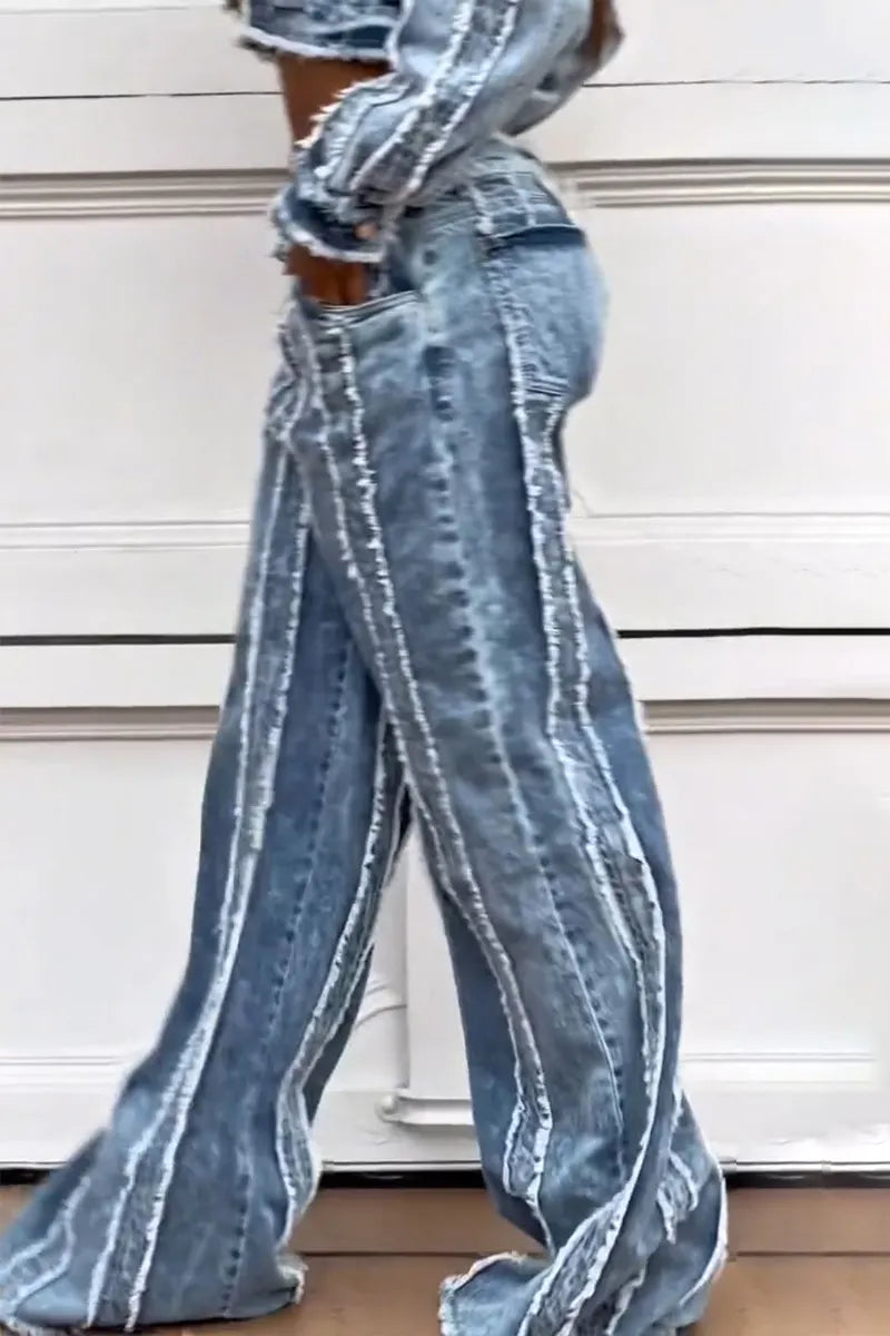 Women's Casual Washed Panel Denim Jacket or Jeans