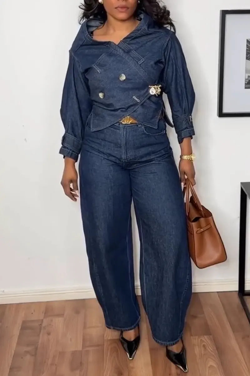 Women's Collar Denim Jacket + Jeans
