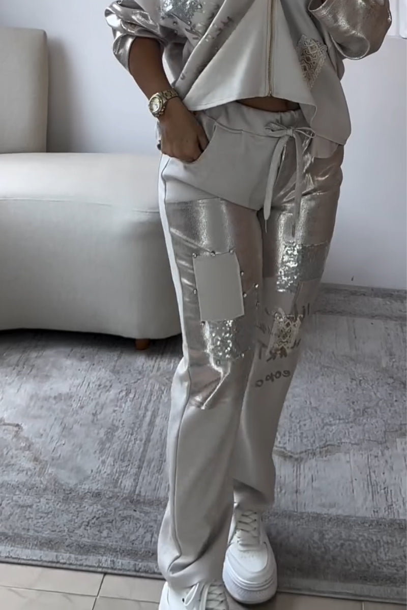 Women Patchwork Shiny Sequin Casual Jacket or Pants