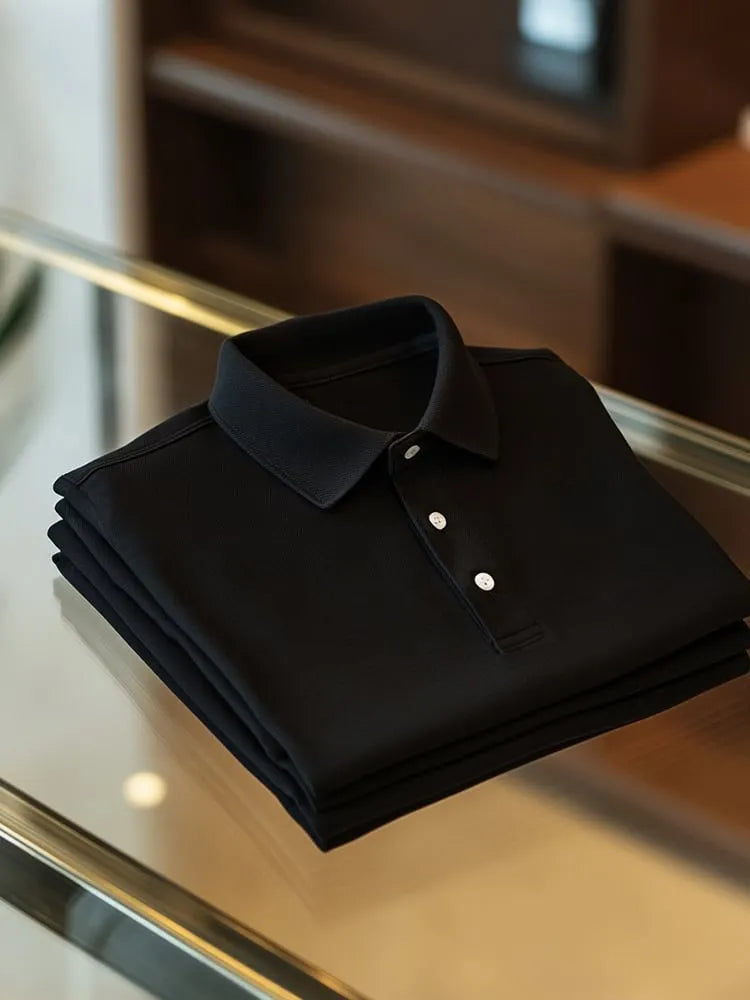 Men's Business Casual Logo Button Short Sleeve Polo Shirt