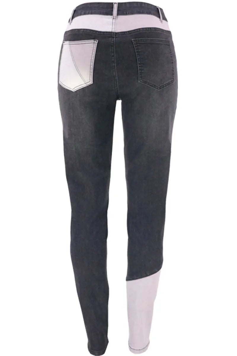 Fashion Color Block Stretch High Rise Jeans