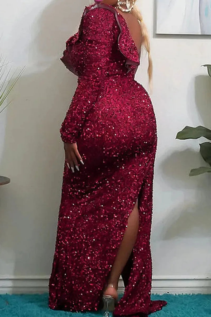 Women's Party Off Shoulder Sequin Maxi Dress