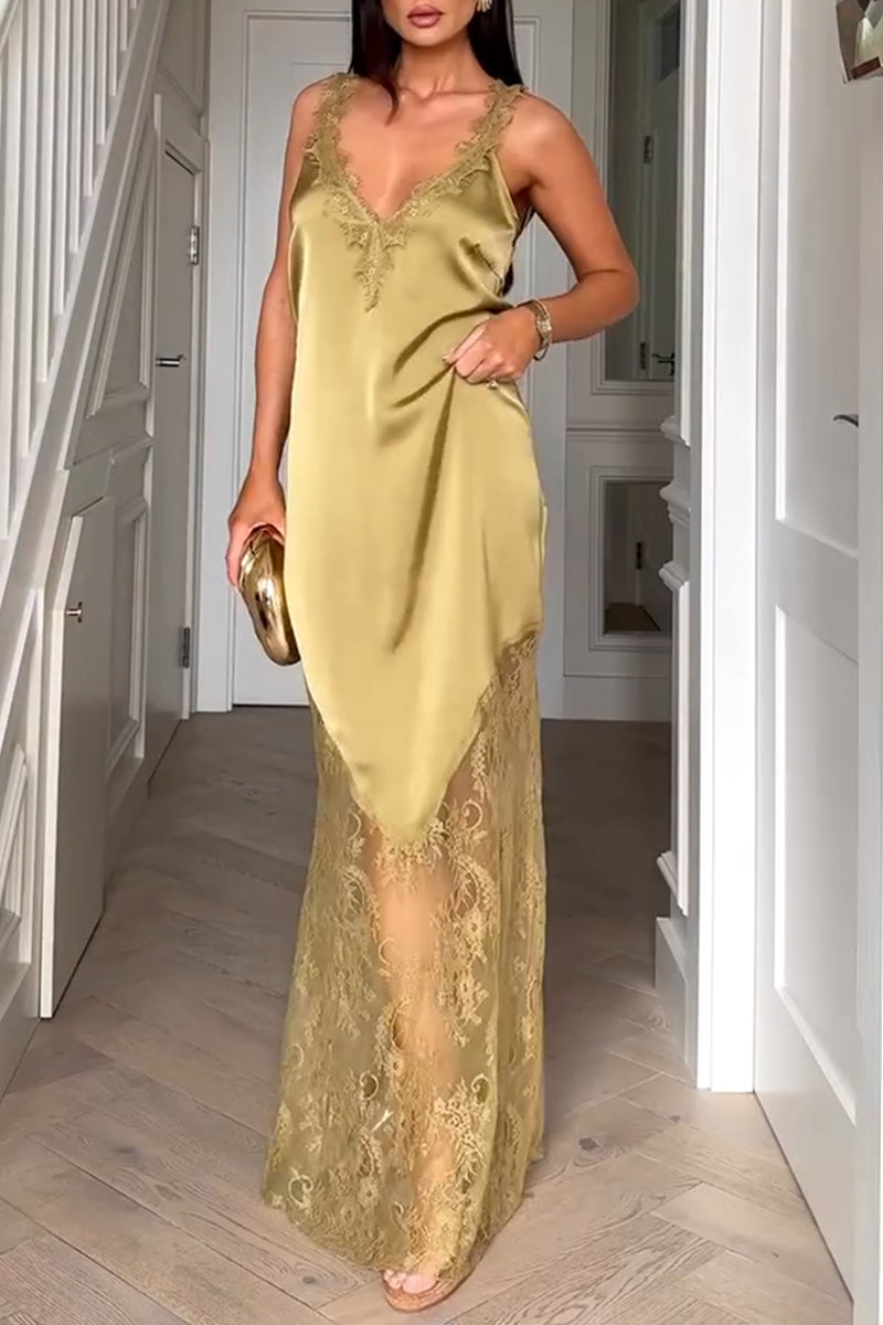 Women's Elegant Vacation Lace Patchwork Maxi Dress