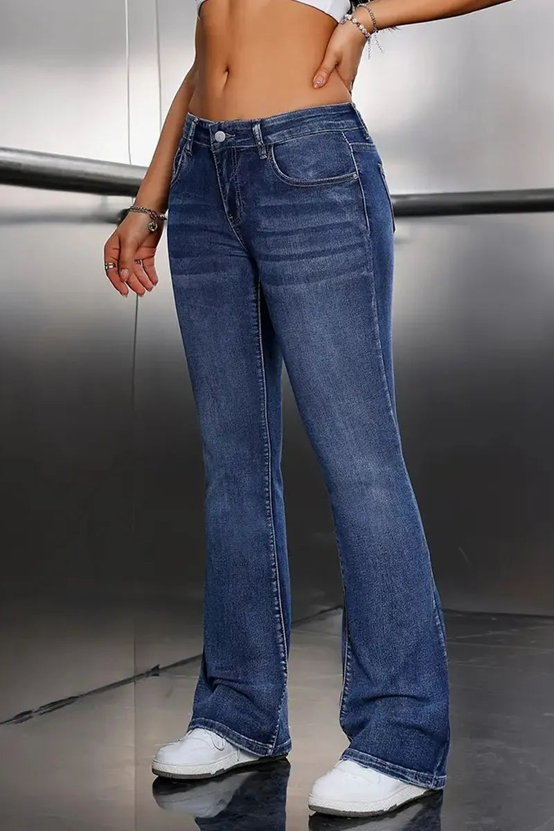 Versatile Navy Blue Elastic Bootcut Women's Jeans