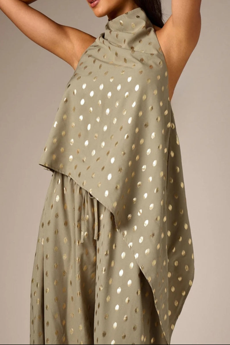 Women's Casual Foil Print Backless Vest and Pants Two-Piece Set