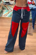 Women's Fashion Stripe Print Fabric Panel Jeans