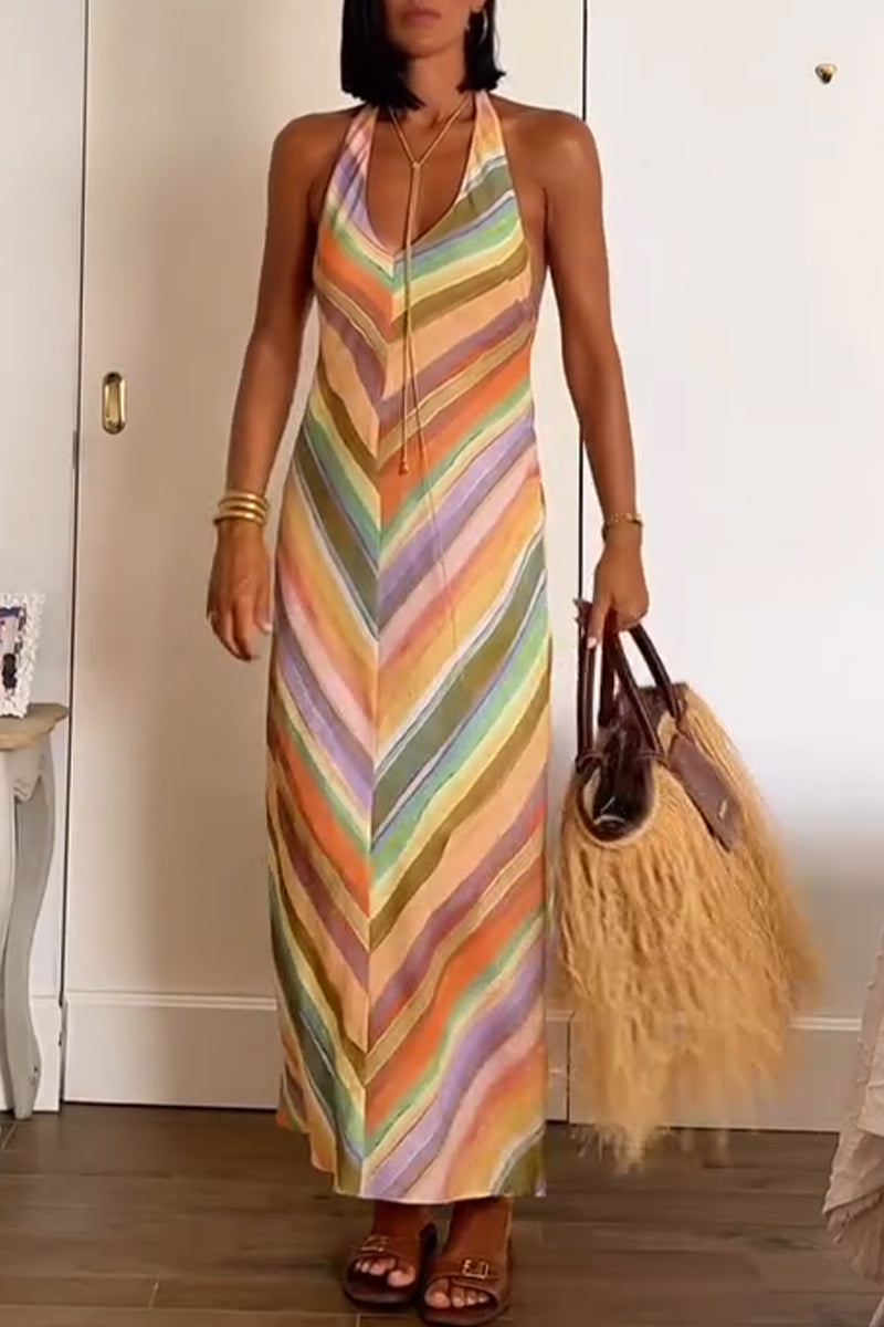 Women's Neck Hanging Sleeveless Colorful Casual Dress