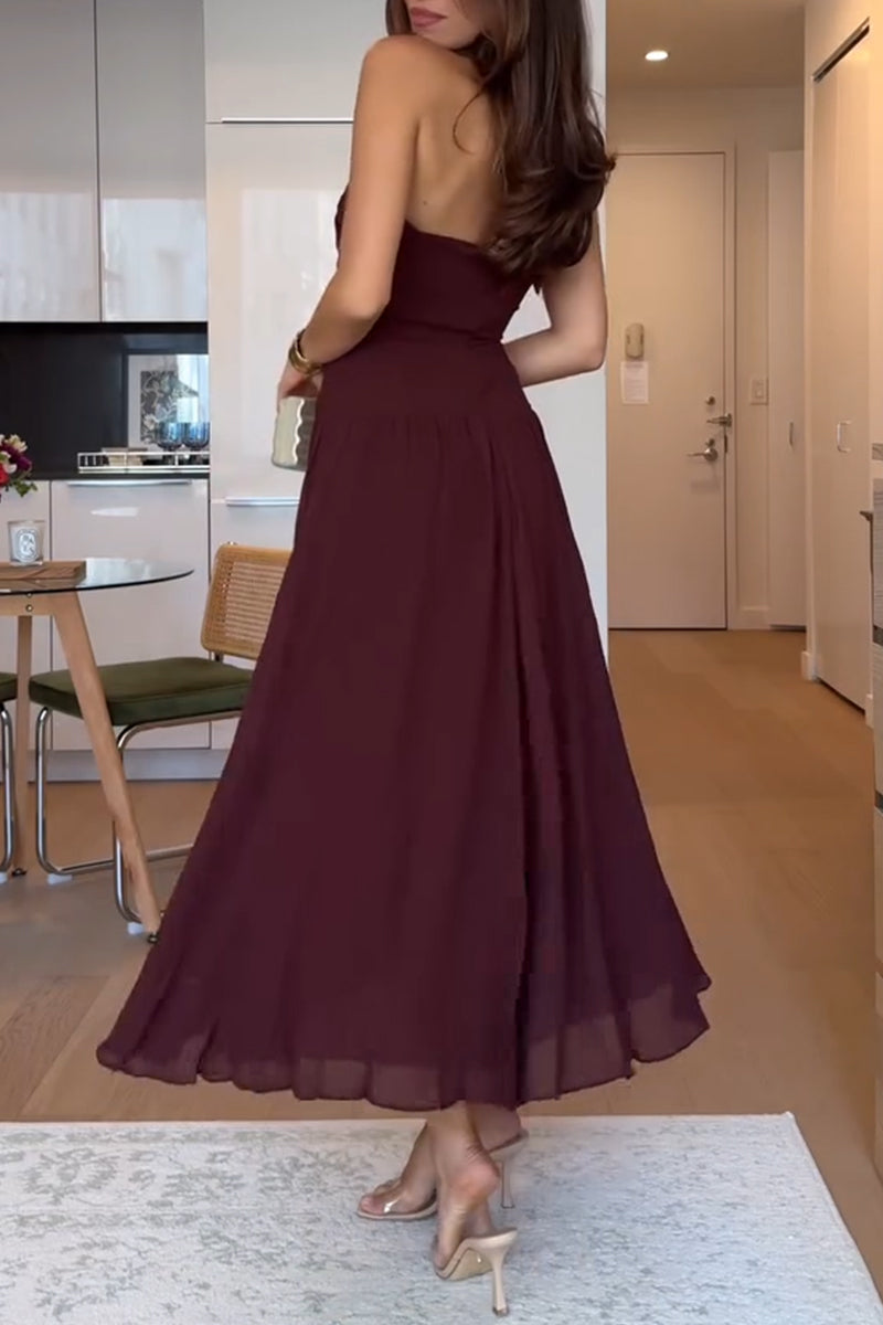 Women's Hanging Neck Hollow Waist Solid Color Elegant Temperament Dress