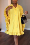 Women Collar Patchwork Loose Casual Dress