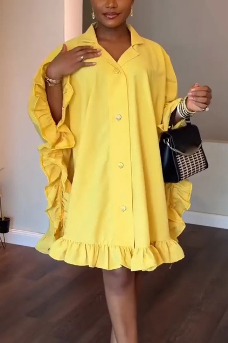 Women Collar Patchwork Loose Casual Dress