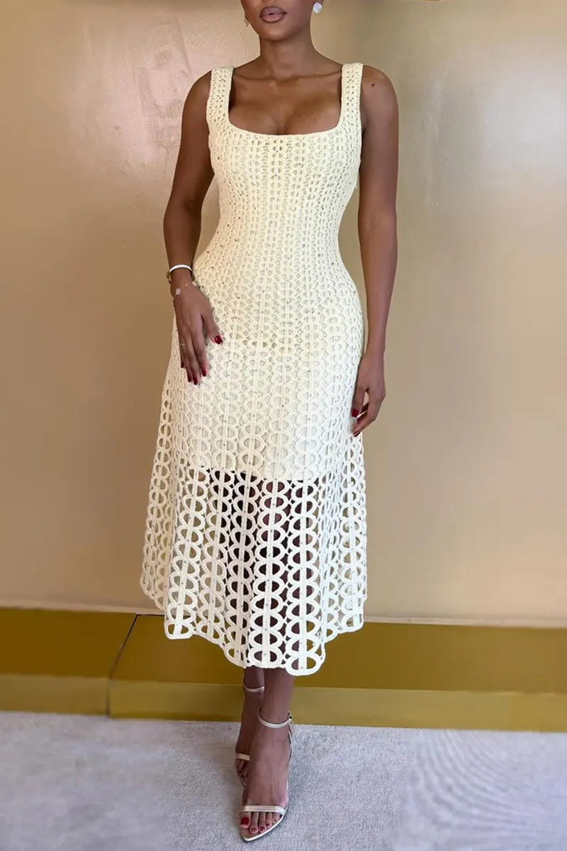 Women's Elegant Puff-Sleeve Cutout Cardigan Midi Dress 2-Piece Set