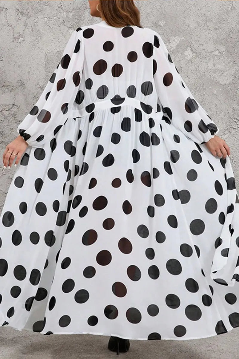 Women's Sheer Polka Dot Chiffon Duster with Open Front & Belted Waist