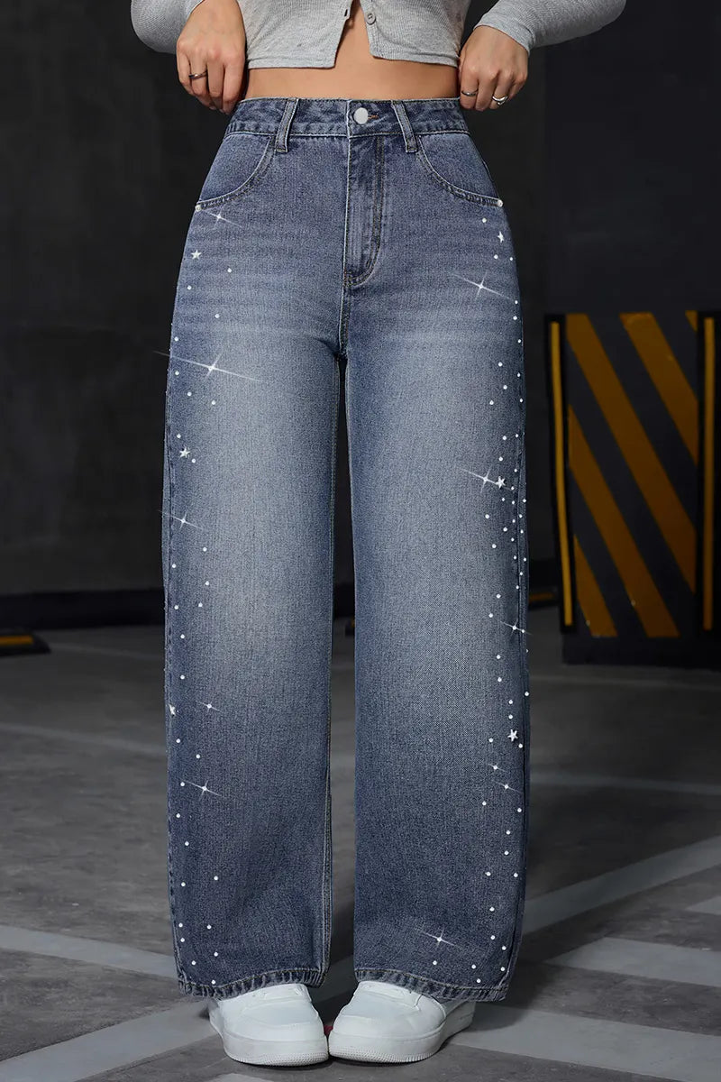 Women's Versatile Side Rhinestone Designer Jeans