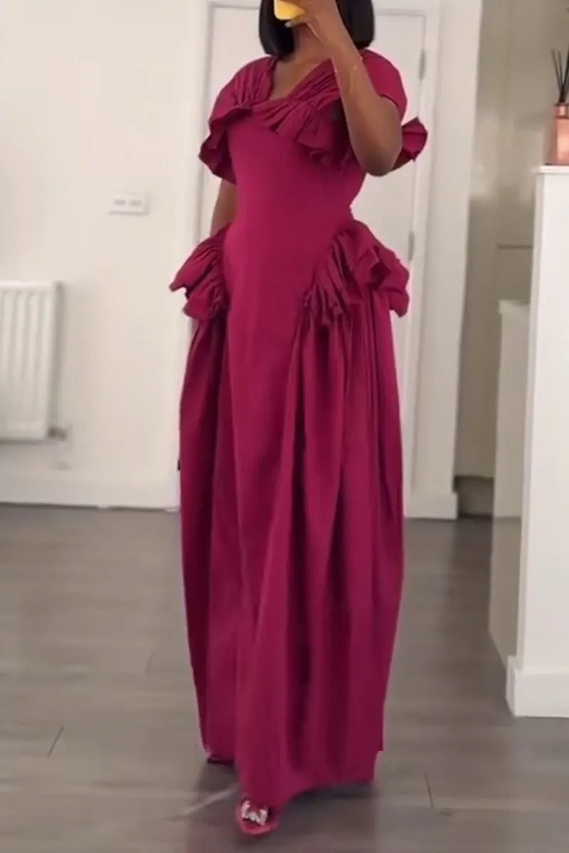 Women's V-neck Solid Color Patchwork Elegant Casual Dress