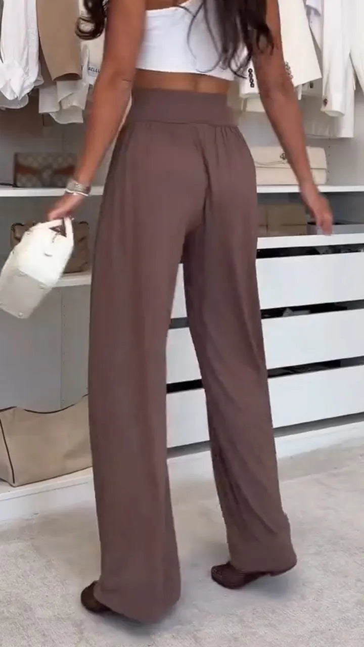 Women Solid Color Casual Wide Leg Pants