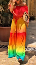 Women One Piece Collar Splicing Vacation Leisure Style Colorful Maxi Dresses