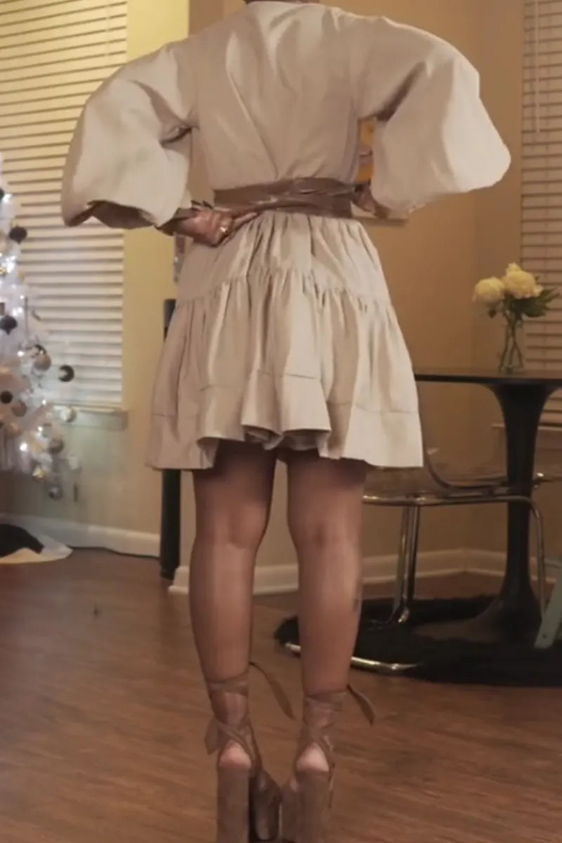 Women's Short Commuter Dress With Puff Sleeves