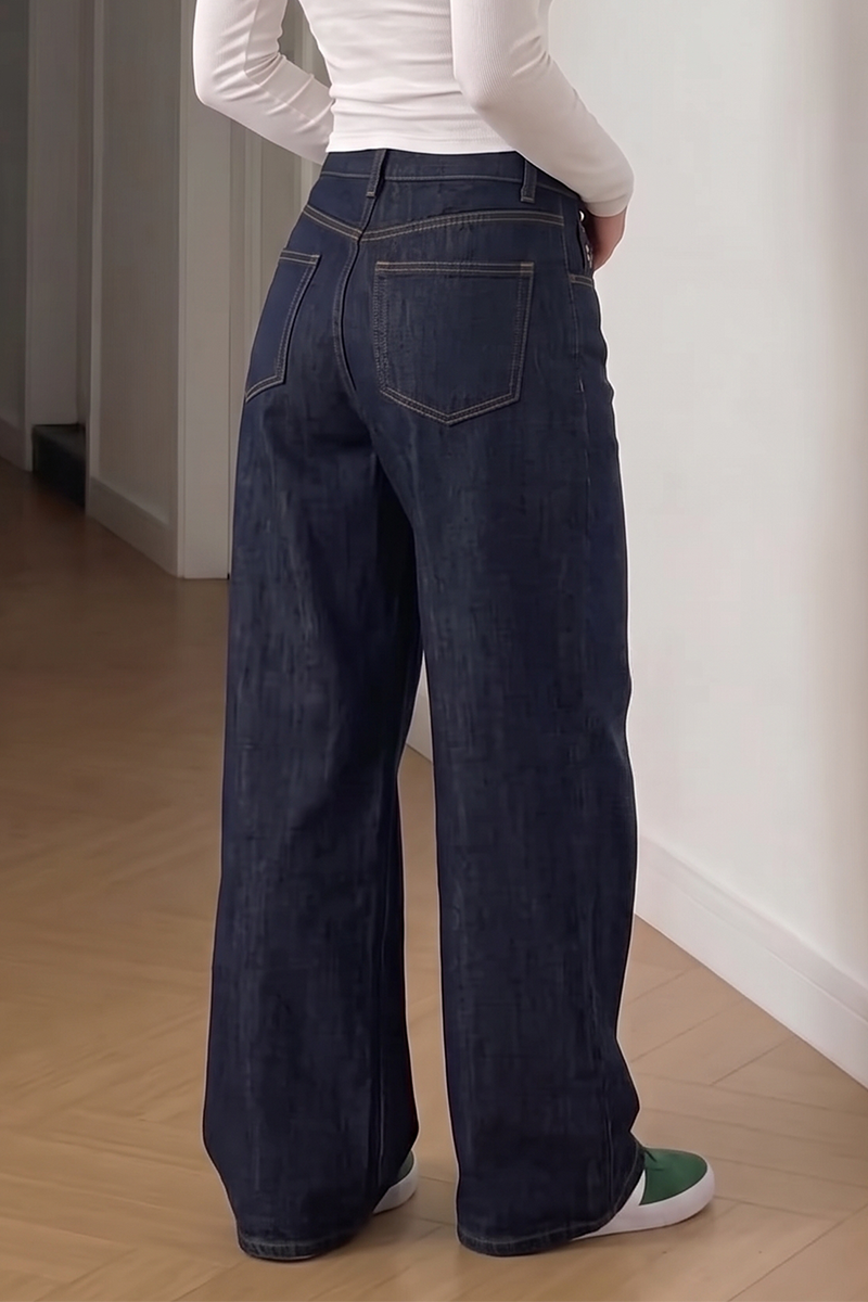 Women's Vintage Bird Embroidered Wide Leg Jeans High Rise Loose Baggy Dark Wash Denim Pants