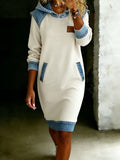 Women's Casual Stylish Denim Patchwork Contrast Colors Hoodie Dress