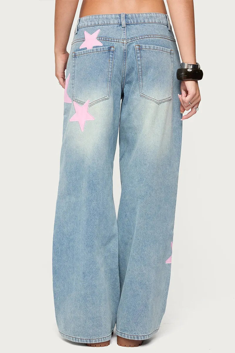 Women's Vintage Pink Star-Print Jeans