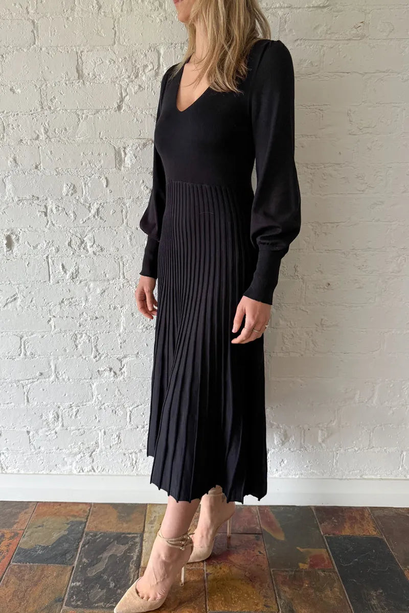Ladies U-neck Patchwork Pleated Elegant Casual Dress