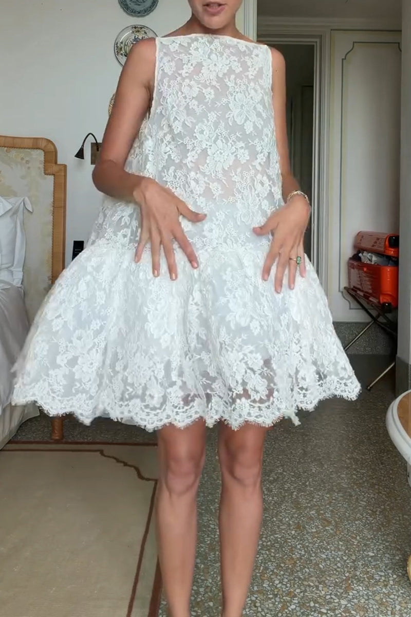 Women's Vacation Ruffle Hem Patchwork Loose Lace Dress